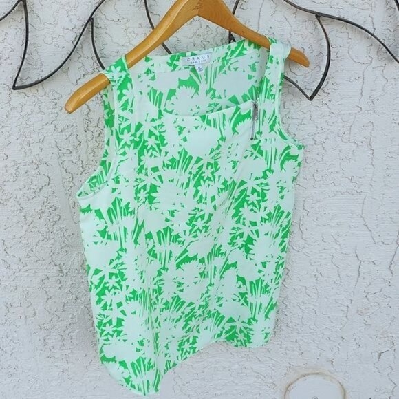 Chaus New York Sleeveless Green & White Floral Lined Sleeveless Sz. M Blouse - Picture 4 of 13